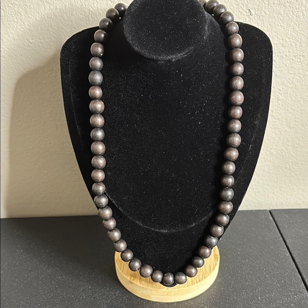 Brown Beaded Wood Boho Southwestern Chain Necklace